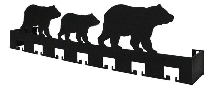 Rustic Western Black Bear Family Multi Pegs Metal Wall Key Hooks Decor Plaque