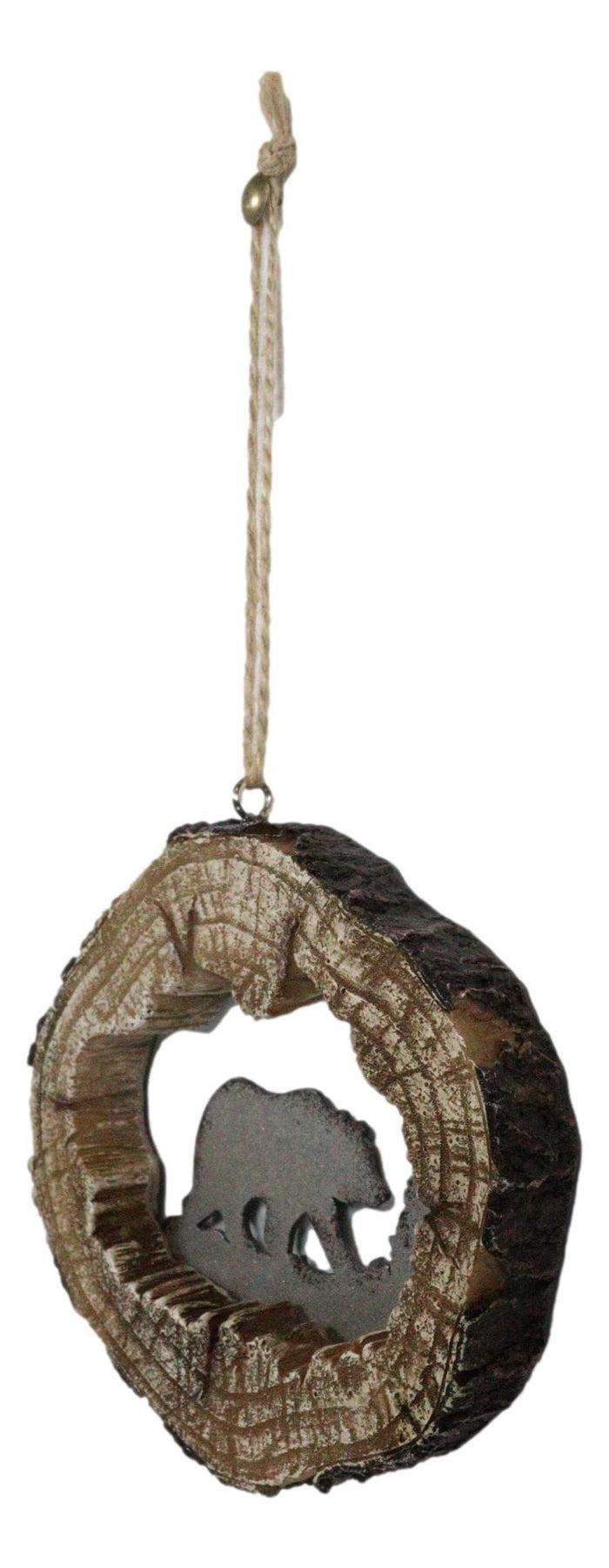 Rustic Western Black Bear Faux Wood Log Slice Set Of 4 Christmas Tree Ornaments