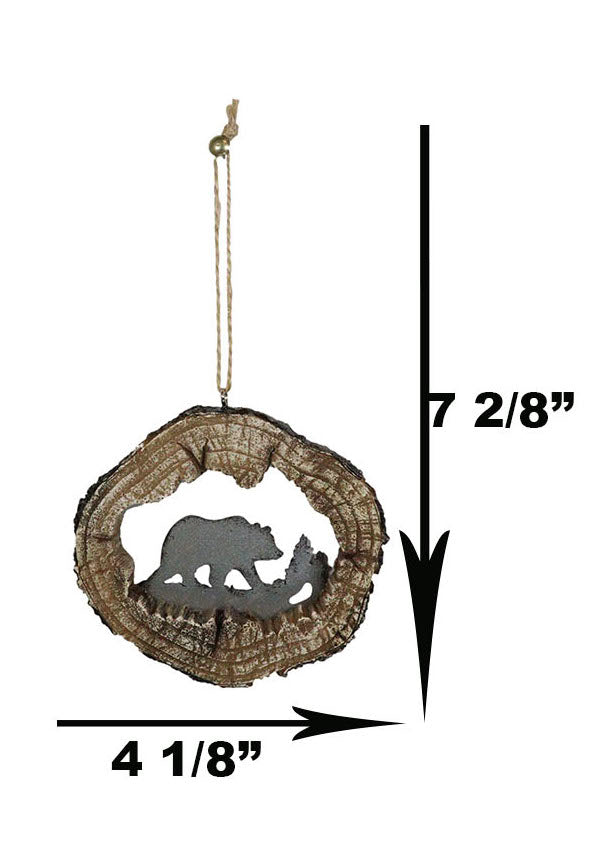 Rustic Western Black Bear Faux Wood Log Slice Set Of 4 Christmas Tree Ornaments