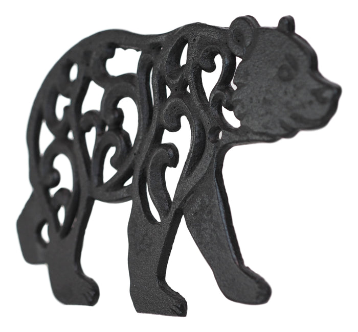 Rustic Western Black Bear Scroll Filigree Art Design Cast Iron Wall Decor Plaque