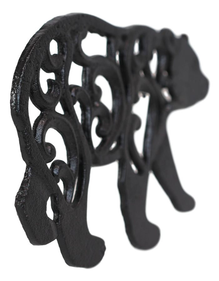 Rustic Western Black Bear Scroll Filigree Art Design Cast Iron Wall Decor Plaque