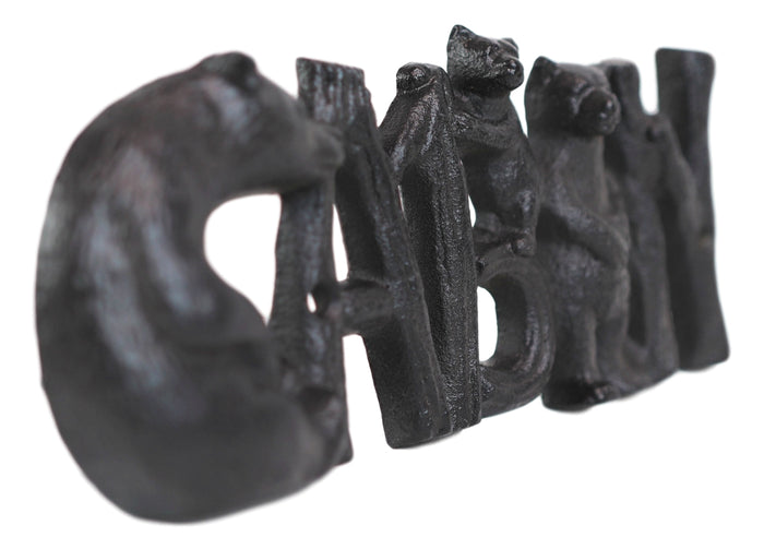 Rustic Western Black Bears And Cub With Logs CABIN Cast Iron Wall Sign Decor