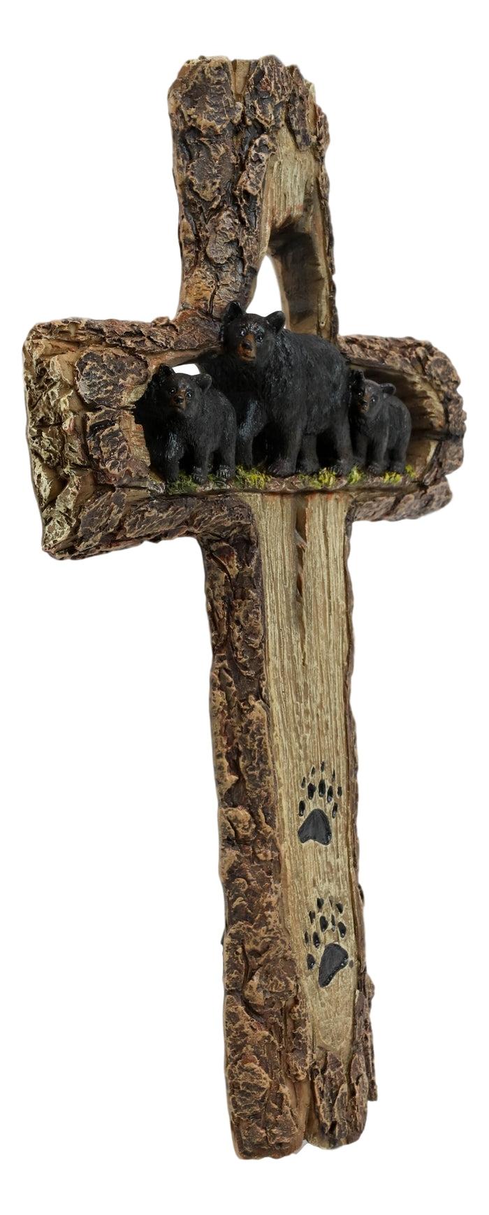 Rustic Western Black Bears Momma And Cubs On Bear Trail Wall Cross Decor Plaque