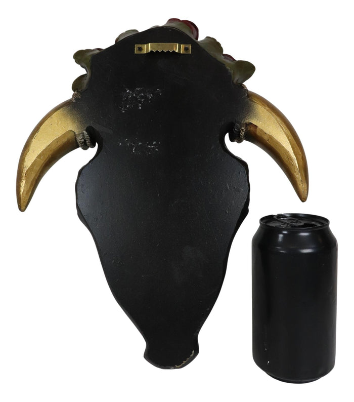 Rustic Western Black Cow Skull With Gecko Lizard And Red Roses Wall Decor Plaque