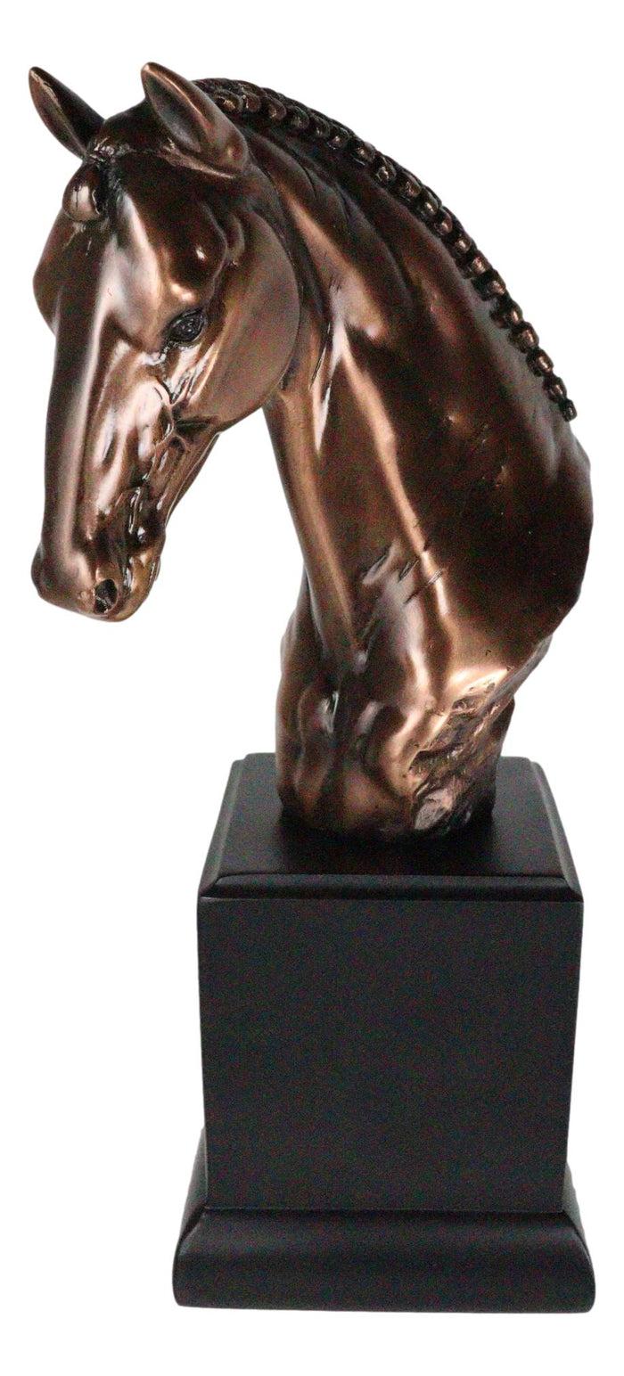 Rustic Western Braided Mane Horse Stallion Head Bust 9"H Figurine With Base