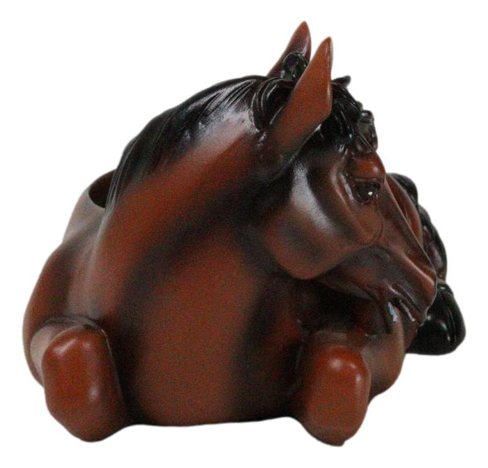 Rustic Western Brown Chestnut Horse Coaster Holder With Horseshoe Coasters Set