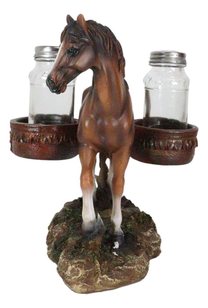Rustic Western Brown Chestnut Horse With Saddlebags Salt Pepper Shakers Figurine