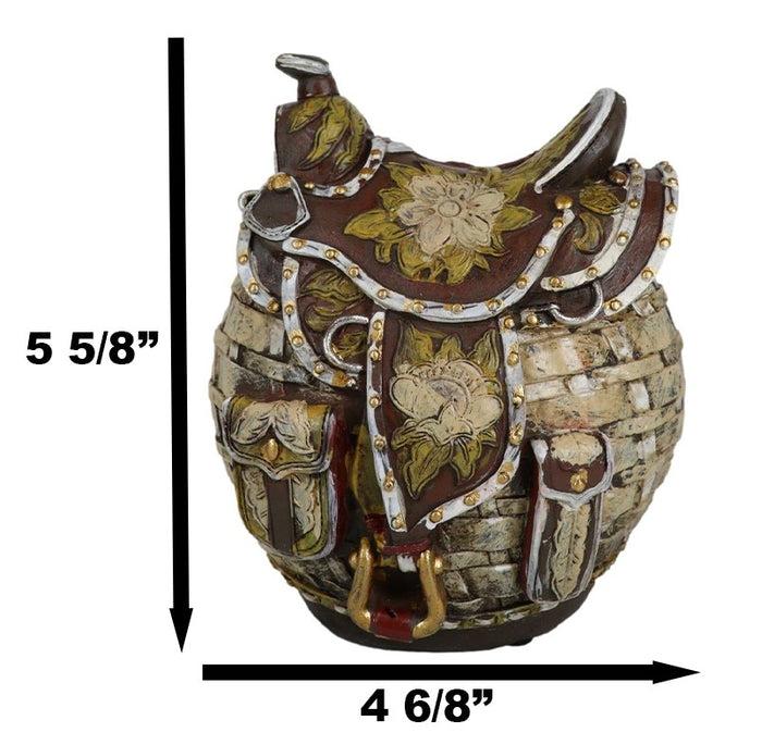 Rustic Western Brown Cowboy Horse Saddle Floral Wicker Design Coin Piggy Bank