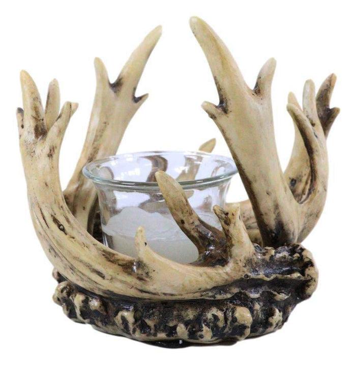 Rustic Western Buck Elk Deer Stag Entwined Antlers Crown Votive Candle Holder