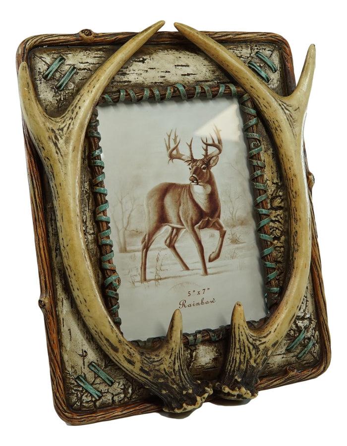 Rustic Western Buckhorn Stag Deer Antlers Easel Back 5X7 Picture Frame Sculpture