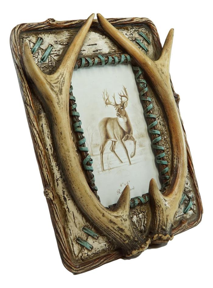 Rustic Western Buckhorn Stag Deer Antlers Easel Back 4X6 Picture Frame Sculpture