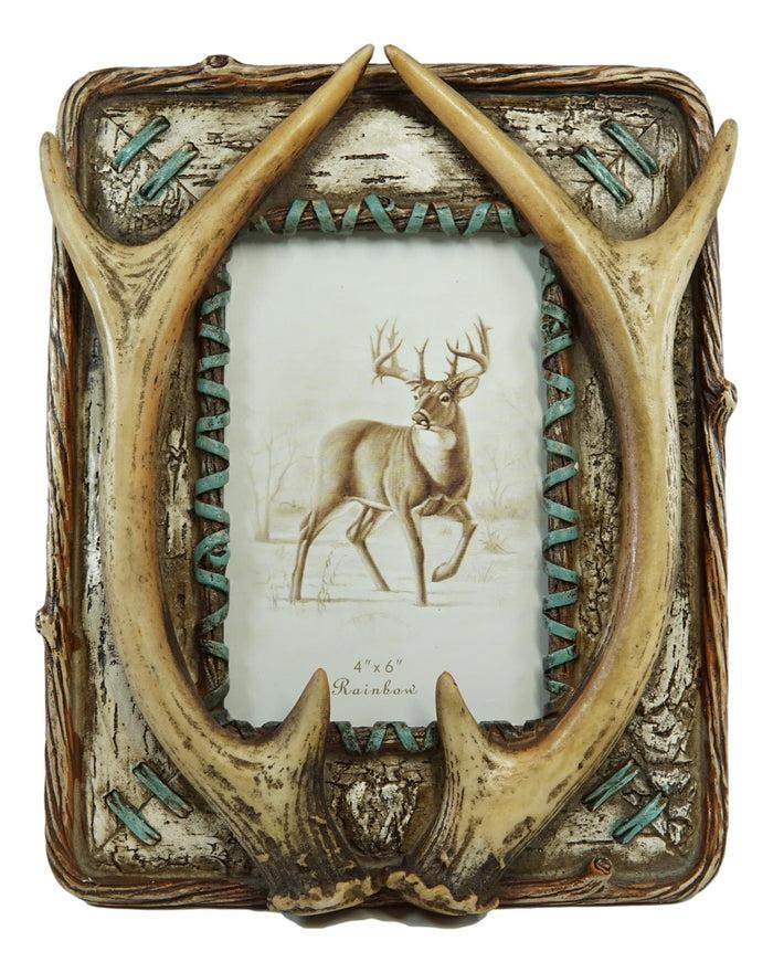 Rustic Western Buckhorn Stag Deer Antlers Easel Back 4X6 Picture Frame Sculpture