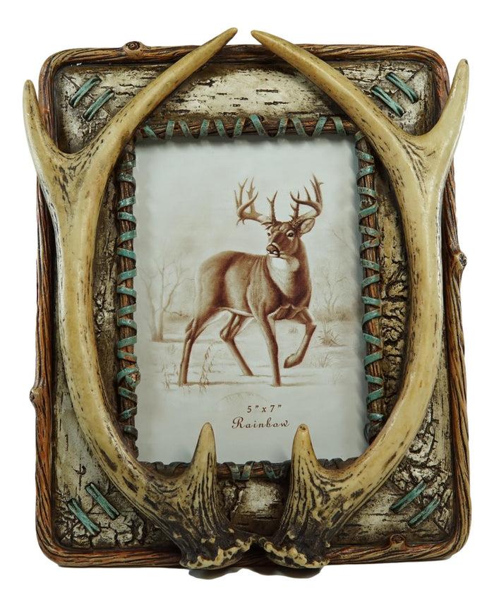Rustic Western Buckhorn Stag Deer Antlers Easel Back 5X7 Picture Frame Sculpture
