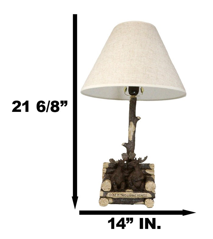 Rustic Western Bull Moose Grand Elks On Tree Logs Bench Table Lamp With Shade