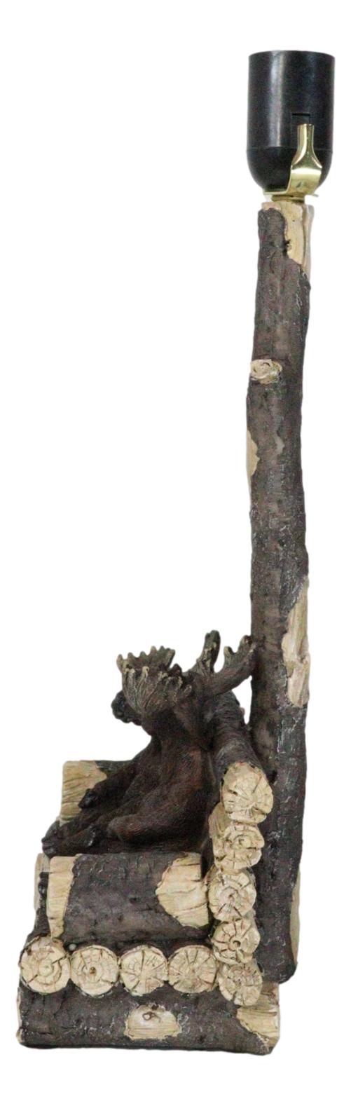 Rustic Western Bull Moose Grand Elks On Tree Logs Bench Table Lamp With Shade