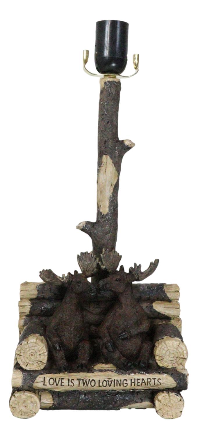 Rustic Western Bull Moose Grand Elks On Tree Logs Bench Table Lamp With Shade