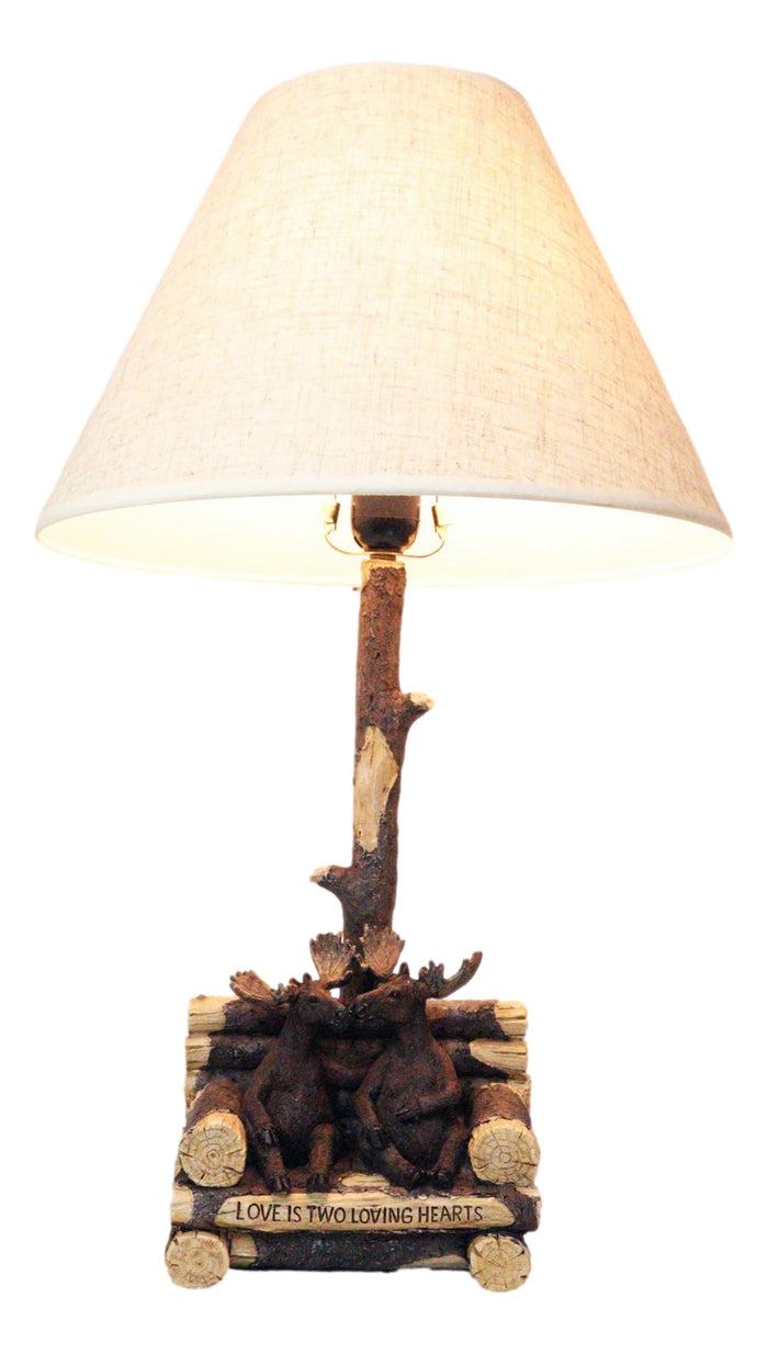 Rustic Western Bull Moose Grand Elks On Tree Logs Bench Table Lamp With Shade