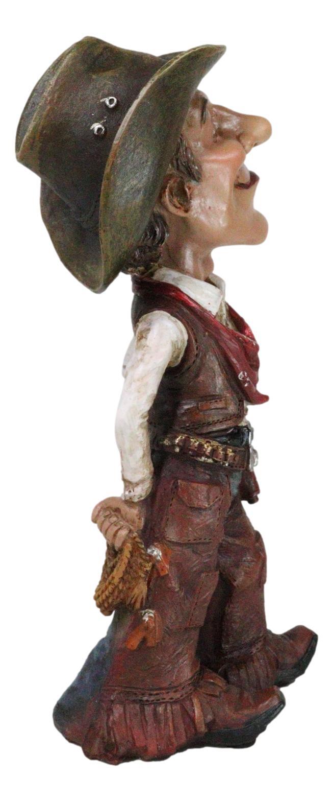 Rustic Western Cartoon Cowboy With Hat Gun Rope Saddle Smoking Cigar Figurine