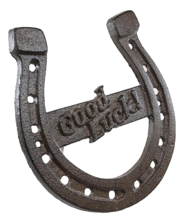 Rustic Western Cast Iron Metal Horseshoe With Good Luck Sign Wall Decor Plaque