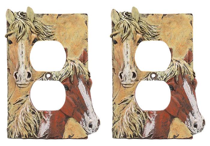 Rustic Western Chestnut Palomino Horses Duplex Outlet Receptacle Cover Set Of 2