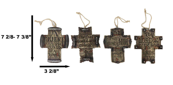 Rustic Western Christian Bible Verses Crosses Set Of 4 Christmas Tree Ornaments