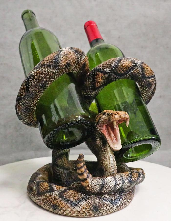 Rustic Western Coiled Diamondback Rattlesnake Snake Double Wine Bottles Holder