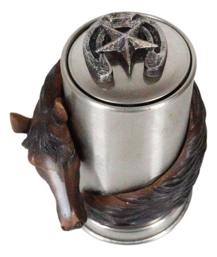 Rustic Western Country Chestnut Horse Horseshoe Spring Barrel Toothpick Holder