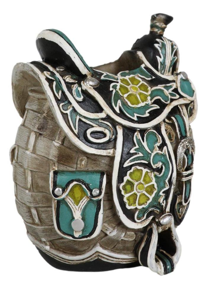 Rustic Western Country Cowboy Cowgirl Horse Saddle Flower Vase Or Pen Holder