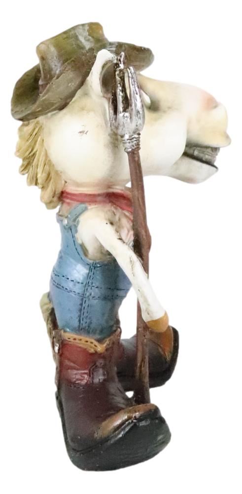 Rustic Western Country Farm Comical Cowboy Horse With Pitchfork Boots Figurine