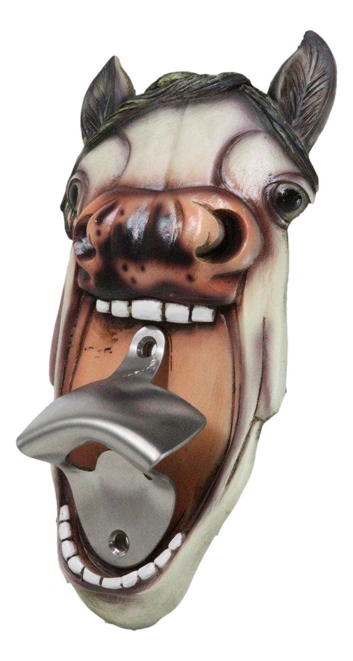 Rustic Western Country Farm Comical Neighing White Horse Wall Bottle Opener