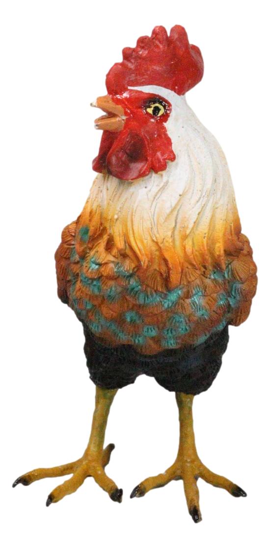 Rustic Western Country Farm White Breasted Chicken Rooster Figurine 5.25"Tall