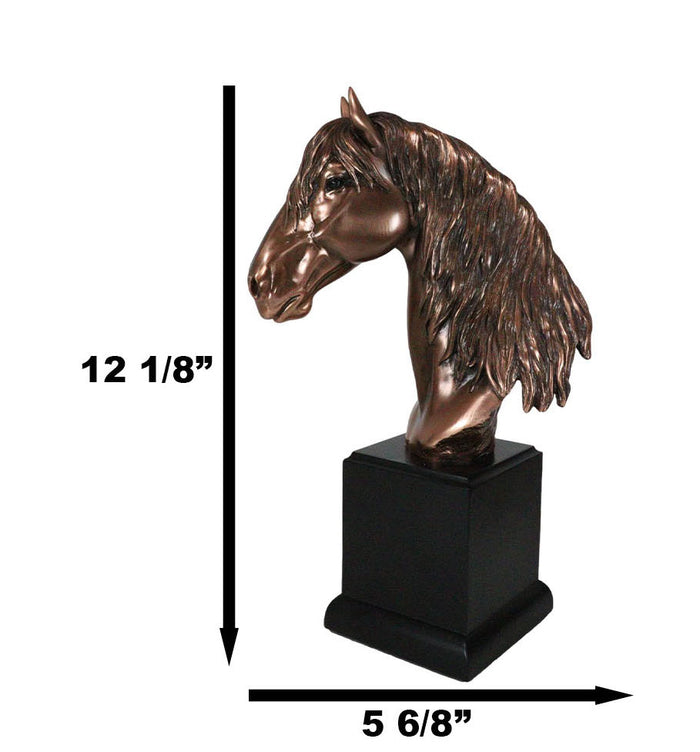 Rustic Western Country Horse Head Bust Figurine In Bronze Electroplated Finish