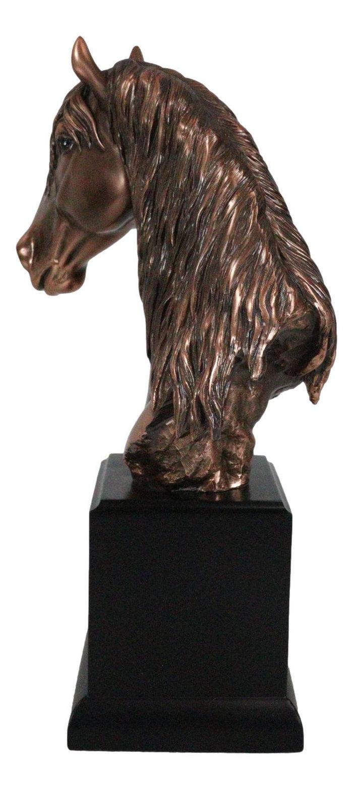 Rustic Western Country Horse Head Bust Figurine In Bronze Electroplated Finish