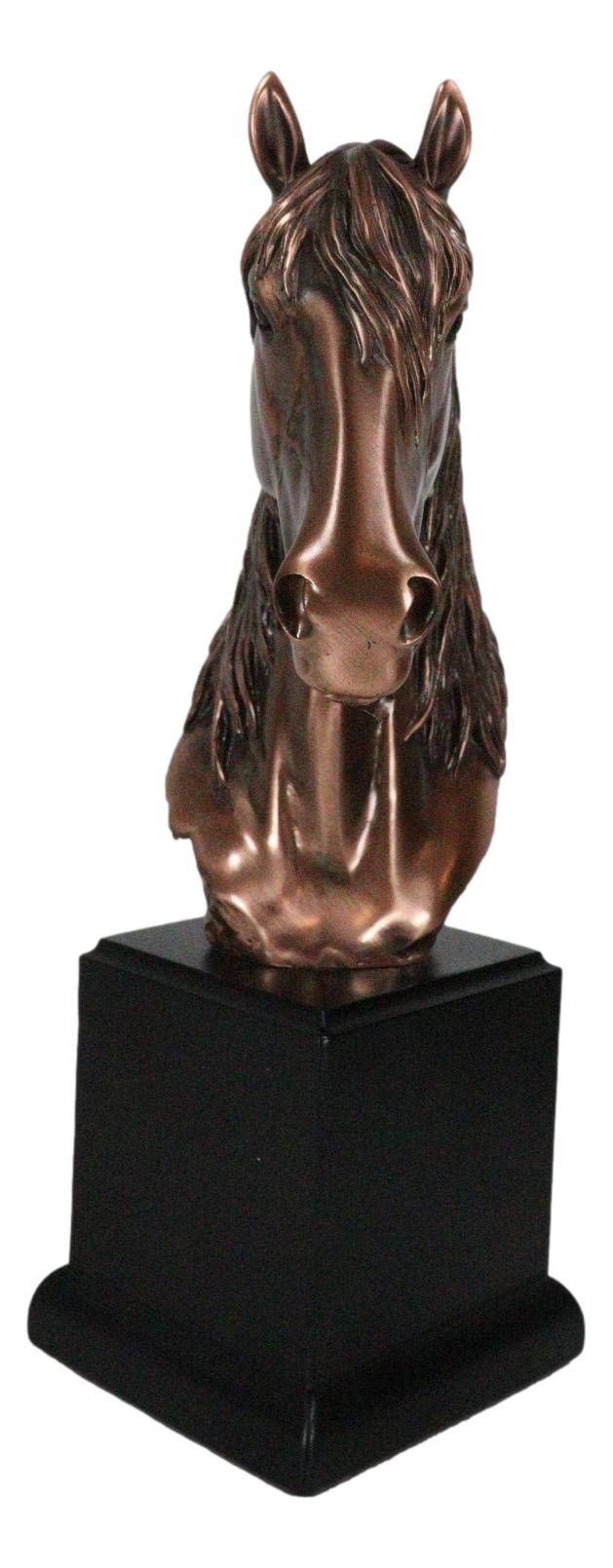Rustic Western Country Horse Head Bust Figurine In Bronze Electroplated Finish