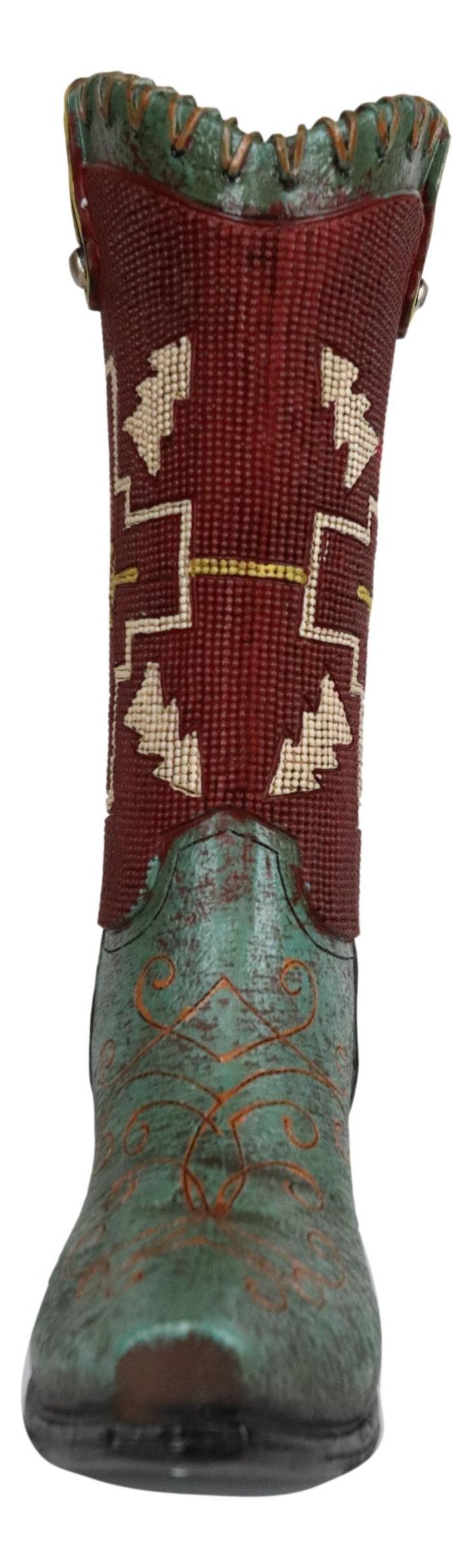 Rustic Western Country Indian Arrows Cross Green Red Cowboy Boot Floral Vase