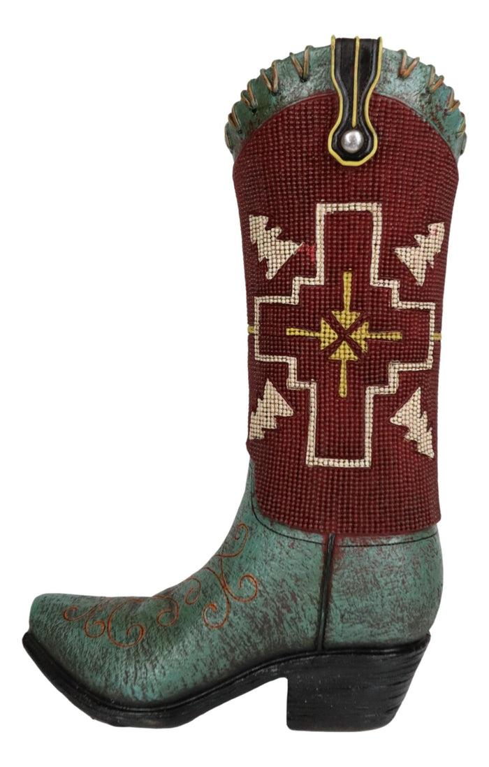 Rustic Western Country Indian Arrows Cross Green Red Cowboy Boot Floral Vase