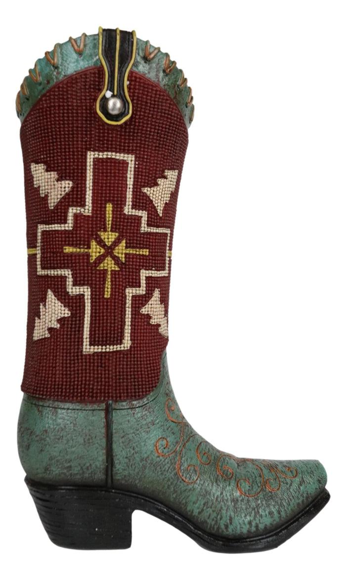 Rustic Western Country Indian Arrows Cross Green Red Cowboy Boot Floral Vase