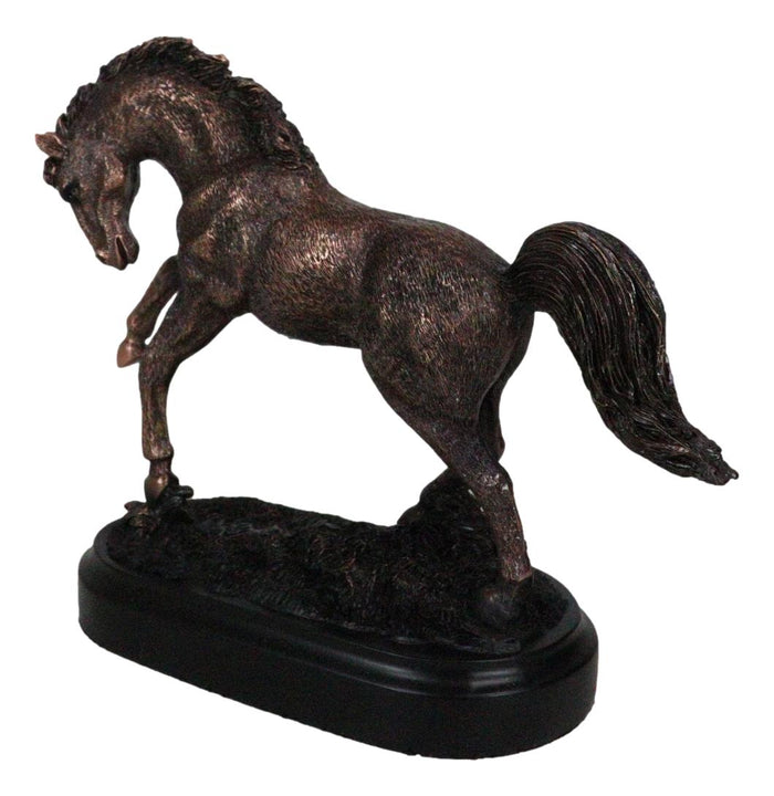 Rustic Western Country Stallion Horse Textured Bronze Resin Figurine With Base