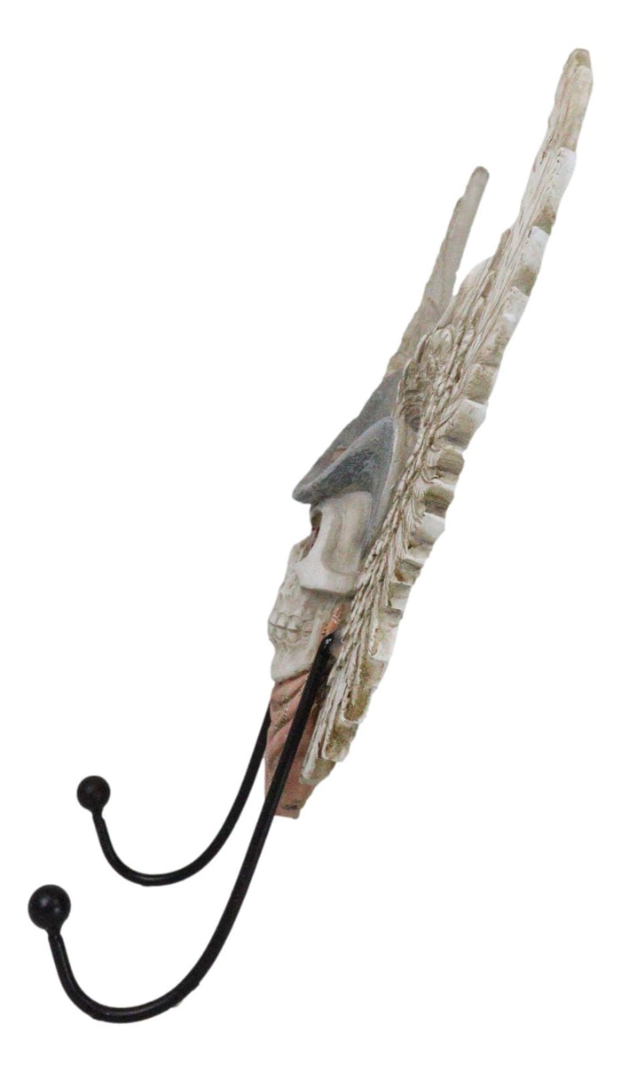 Rustic Western Cow Skull With Horns And Angel Wings Wall Double Hooks Sculpture