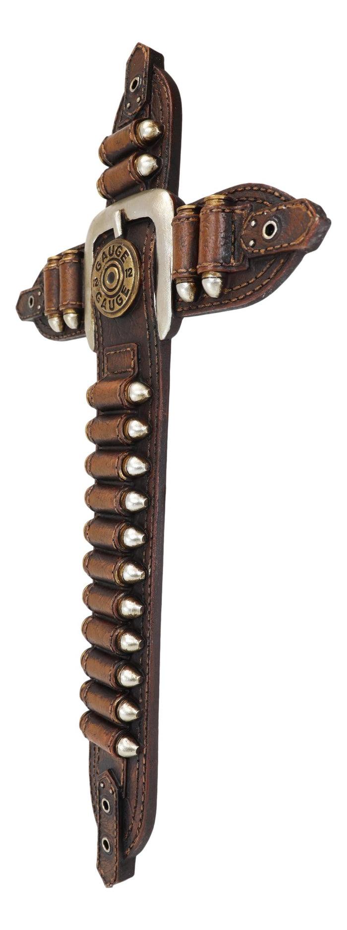 Rustic Western Cowboy 12 Gauge Bullets Shotgun Holster Belt Buckle Wall Cross