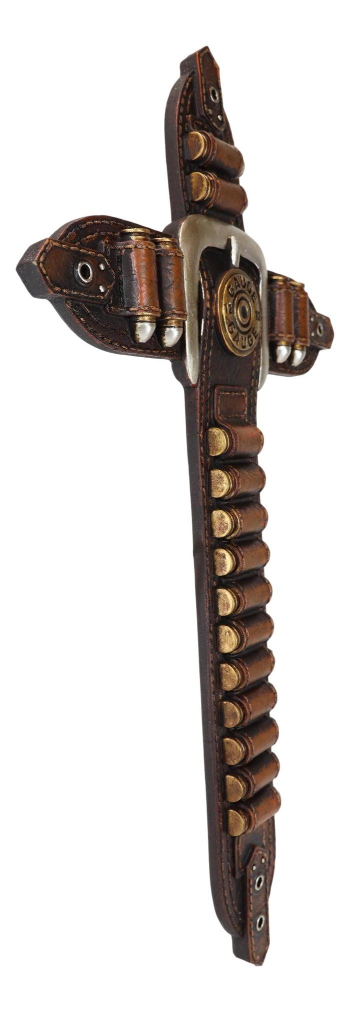 Rustic Western Cowboy 12 Gauge Bullets Shotgun Holster Belt Buckle Wall Cross