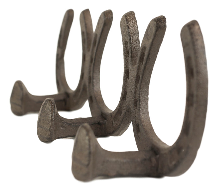 Rustic Western Cowboy 3 Horseshoes And Nail Spikes Coat Key Hat Leash Wall Hooks