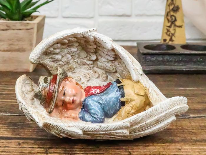 Rustic Western Cowboy Angel Baby Peacefully Sleeping In Giant Wings Figurine Rustic Western Cowboy Angel Baby Peacefully Sleeping In Giant Wings Figurine