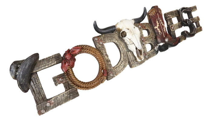 Rustic Western Cowboy Boot Hat Cow Skull Ropes God Bless Sign Wall Plaque Decor
