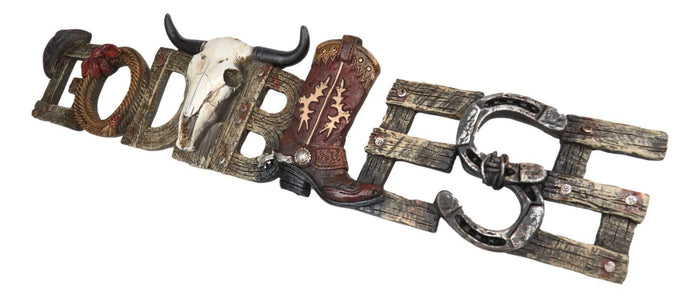Rustic Western Cowboy Boot Hat Cow Skull Ropes God Bless Sign Wall Plaque Decor