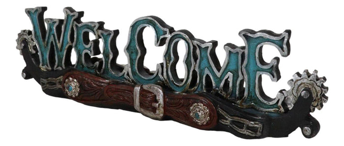 Rustic Western Cowboy Boot Spurs Buckle Turquoise Welcome Sign Desktop Figurine