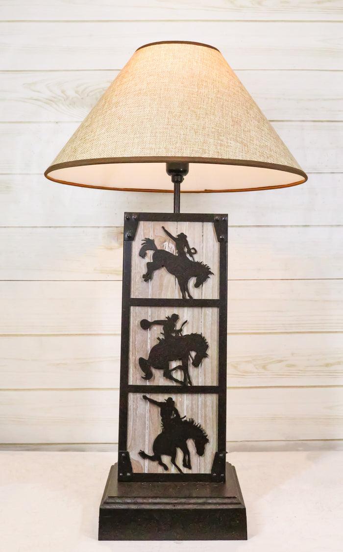 Rustic Western Cowboy Giddy Up Horse Wood And Metal Bedside Desktop Table Lamp
