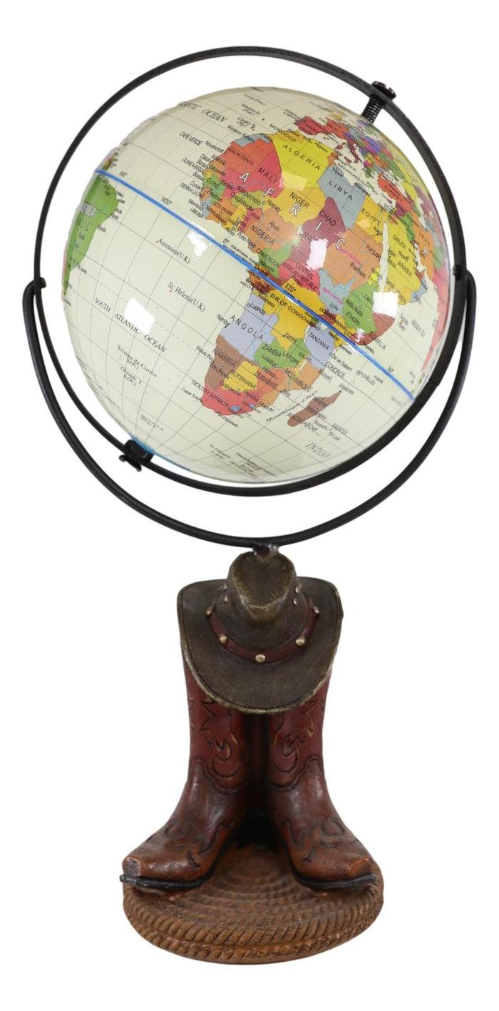 Rustic Western Cowboy Hat And Boots World Atlas Map Globe Decorative Figurine