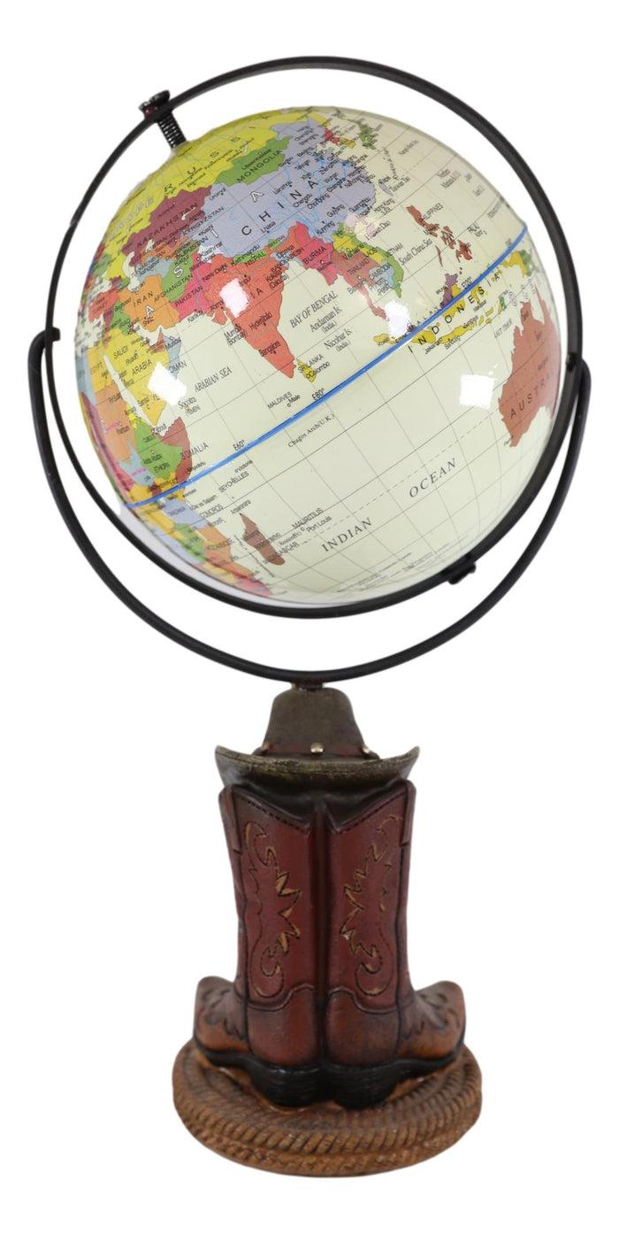 Rustic Western Cowboy Hat And Boots World Atlas Map Globe Decorative Figurine