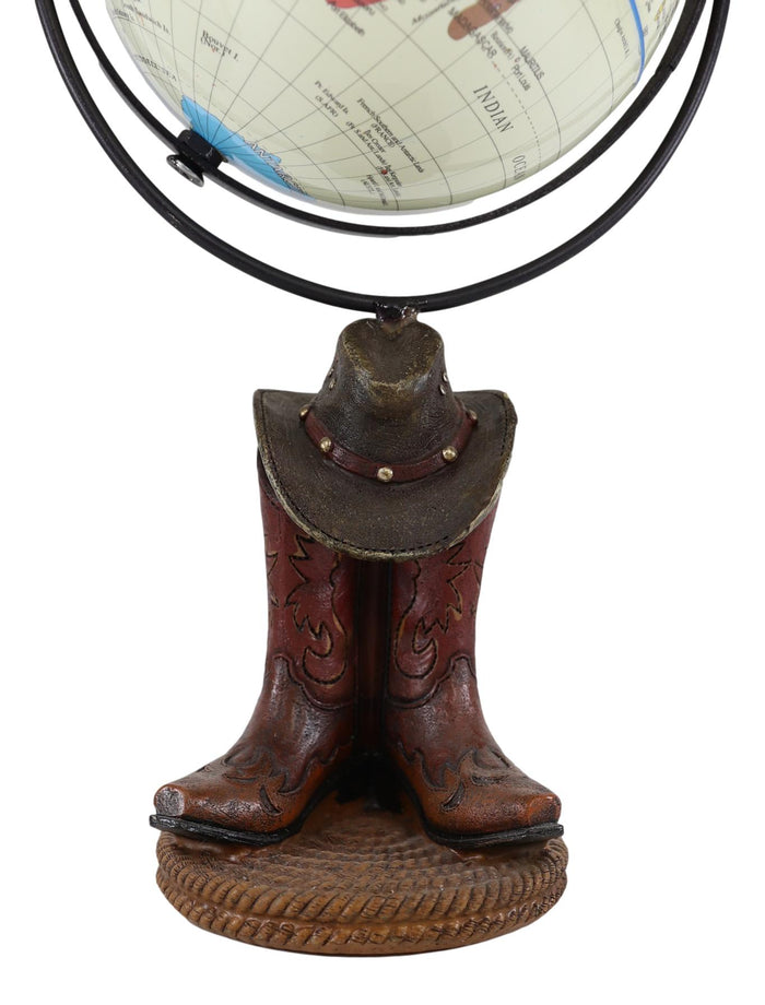 Rustic Western Cowboy Hat And Boots World Atlas Map Globe Decorative Figurine